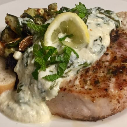 Grilled Pork Chop Italiano w/Lemon Ricotta Spinach Sauce