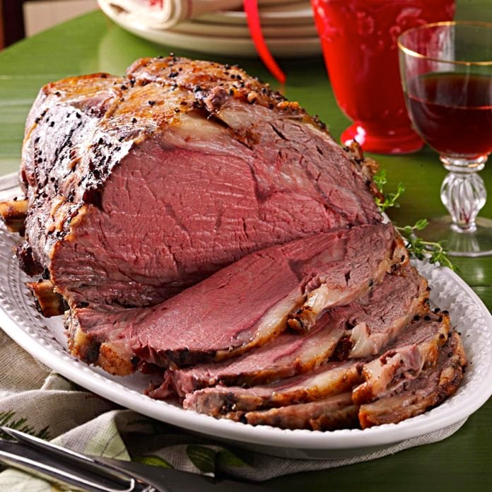 Pink Hawaiian Seasoned Prime Rib Roast with Red Wine Au Jus